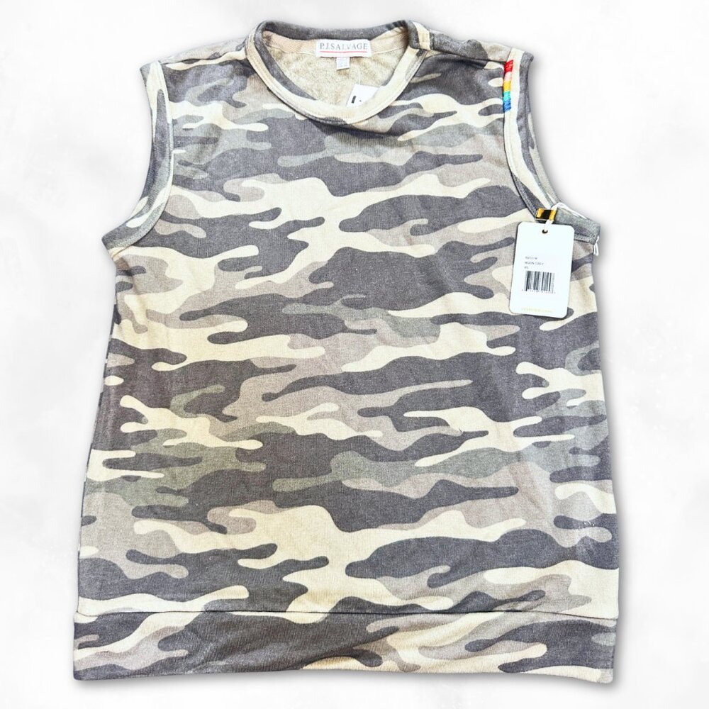 PJ Salvage 🖤 NWT Gray Camo Sleeveless Pullover Tank Top XS - Soft Loungewear